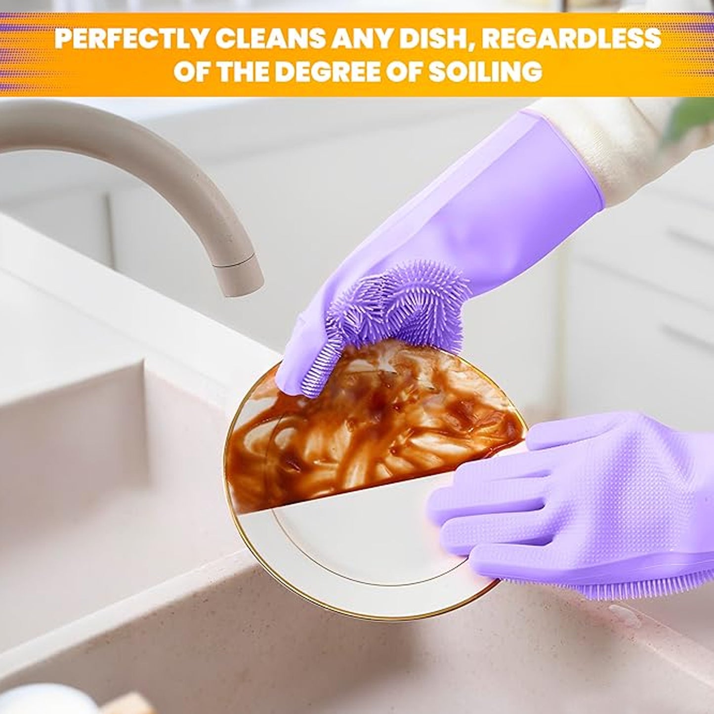 Dishwashing Gloves With Scrubber Silicone Cleaning Reusable Scrub Gloves For Wash Dish Kitchen Bathroom Pet Grooming Wet And Dry Glove