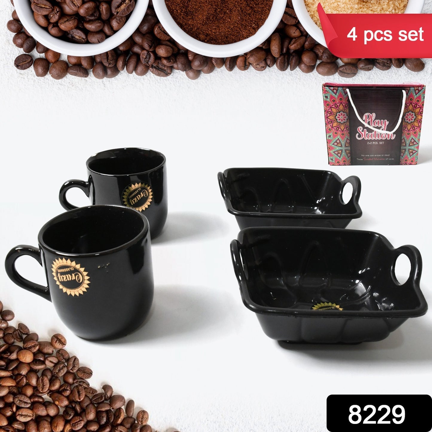 Play Station Ceramic Cups, Mug Set With Handle Serving Bowl Milk