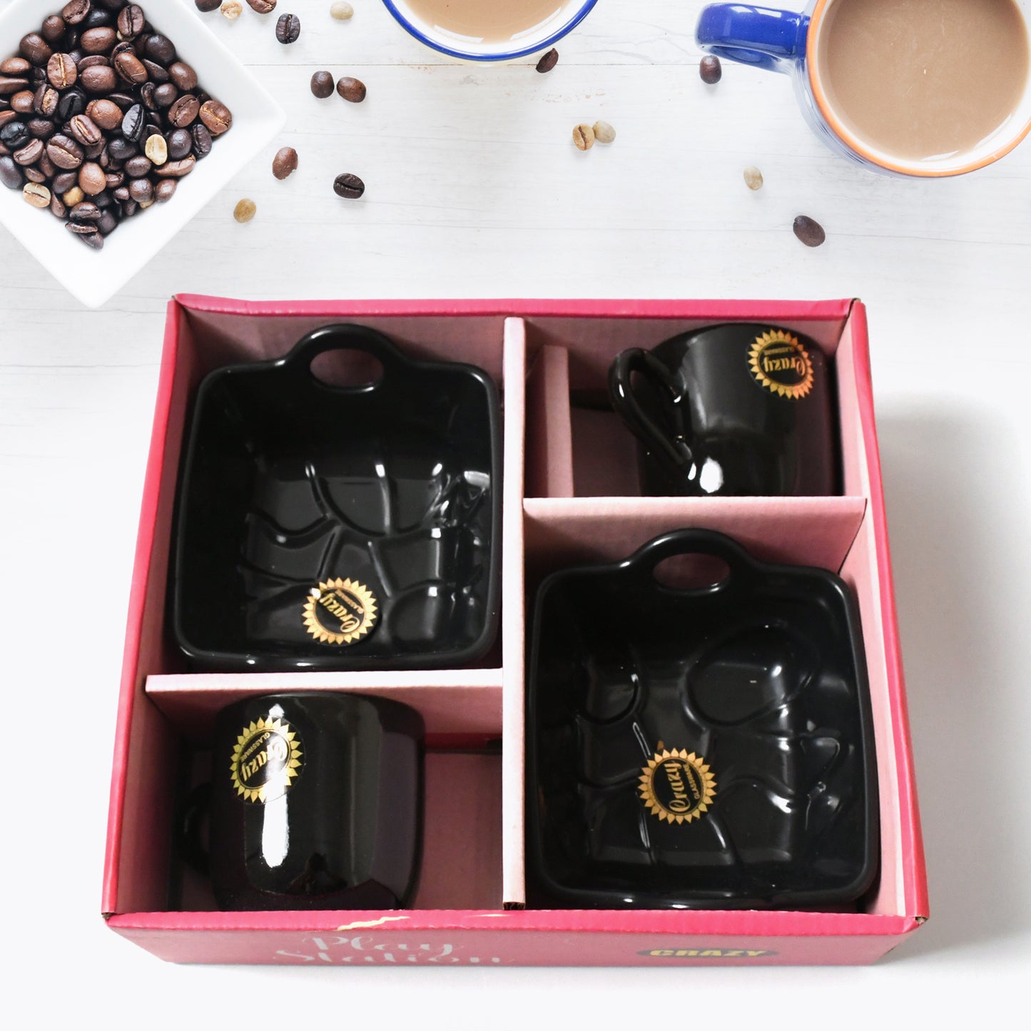 Play Station Ceramic Cups, Mug Set With Handle Serving Bowl Milk