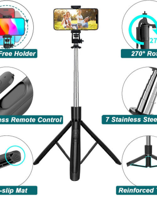 Foldable Tripod Selfie Stick with Bluetooth Remote Control - myonlineshope.in