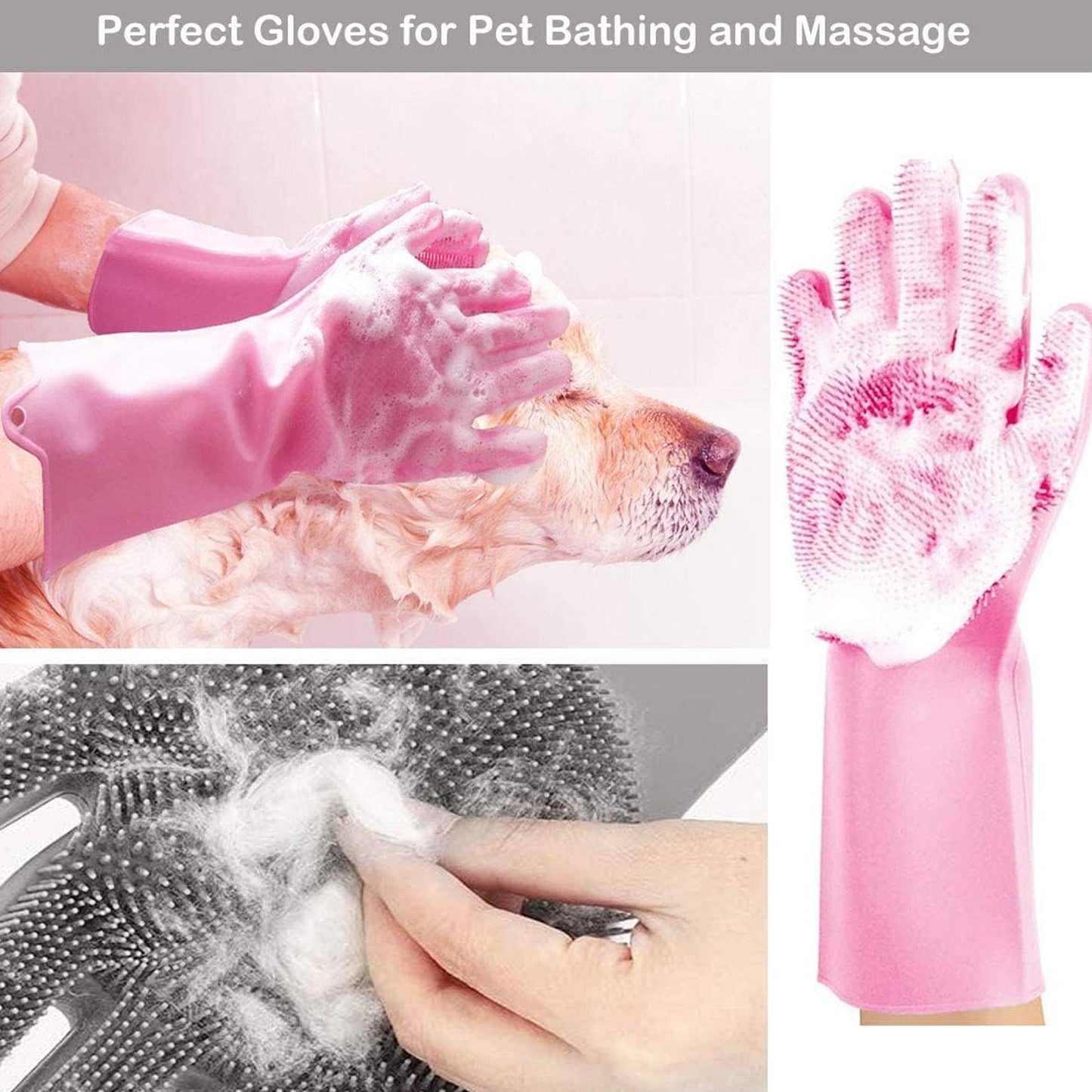 Dishwashing Gloves With Scrubber Silicone Cleaning Reusable Scrub Gloves For Wash Dish Kitchen Bathroom Pet Grooming Wet And Dry Glove