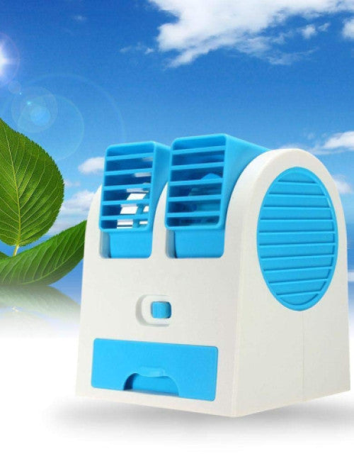 Mini Fan & Portable Dual Bladeless Small Water Air Cooler Powered by USB & Battery - myonlineshope.in