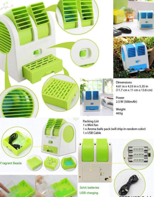 Mini Fan & Portable Dual Bladeless Small Water Air Cooler Powered by USB & Battery - myonlineshope.in
