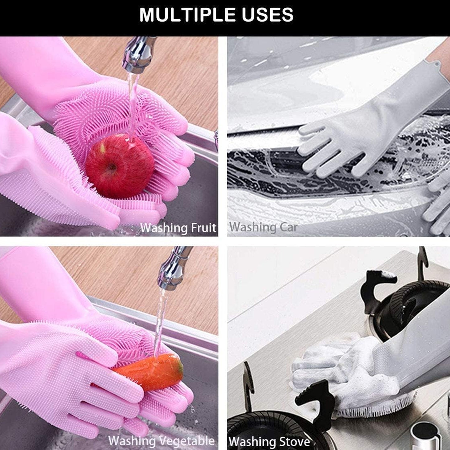Dishwashing Gloves With Scrubber Silicone Cleaning Reusable Scrub Gloves For Wash Dish Kitchen Bathroom Pet Grooming Wet And Dry Glove