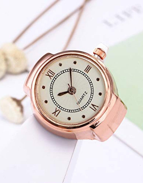 Ring Watch For Women Stainless Steel Gold Plated Stylish Strachable Gold Ring - myonlineshope.in